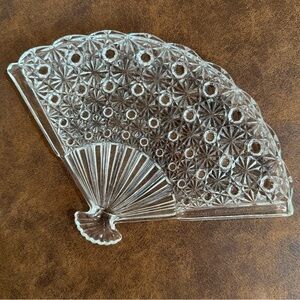 Vintage Fenton Daisy & Button Clear Pressed Glass Fan Shaped Trinket Tray